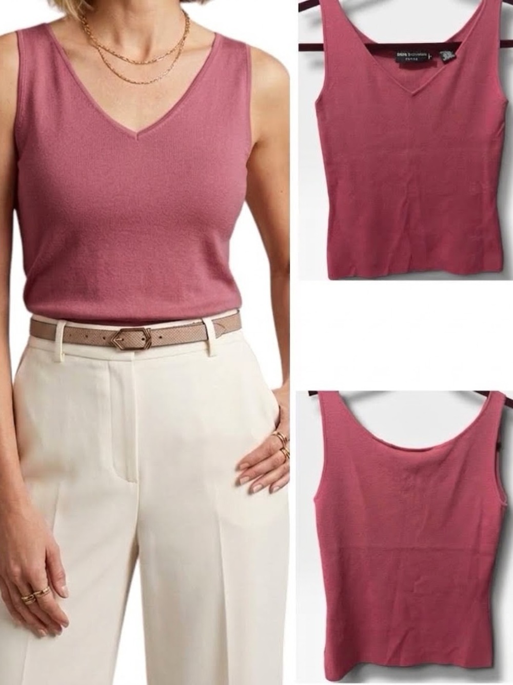 Dana Buchman | EUC Vintage Hong Kong Dusty Rose V-Neck Sweater Tank Top (Size S)